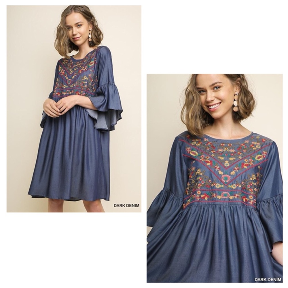 Umgee Only a few left Floral Emb Tencel BoHo Dress - Picture 2 of 6